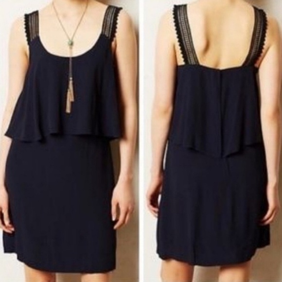 Anthropologie Maeve Tisana Dress Navy Blue Tiered Layered Crochet Strap 8 NWT - Picture 1 of 8
